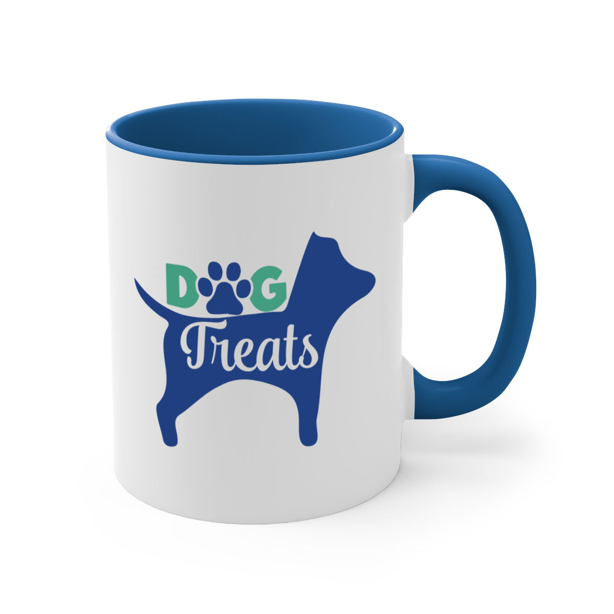 A stylish two-tone dog treats coffee mug with a glossy finish, featuring a colored handle and interior, available in multiple colors.