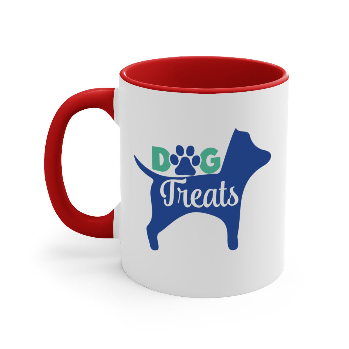 A stylish two-tone dog treats coffee mug with a glossy finish, featuring a colored handle and interior, available in multiple colors.