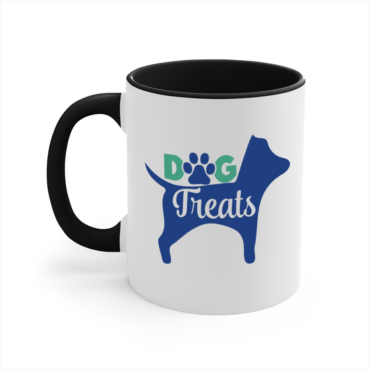 A stylish two-tone dog treats coffee mug with a glossy finish, featuring a colored handle and interior, available in multiple colors.