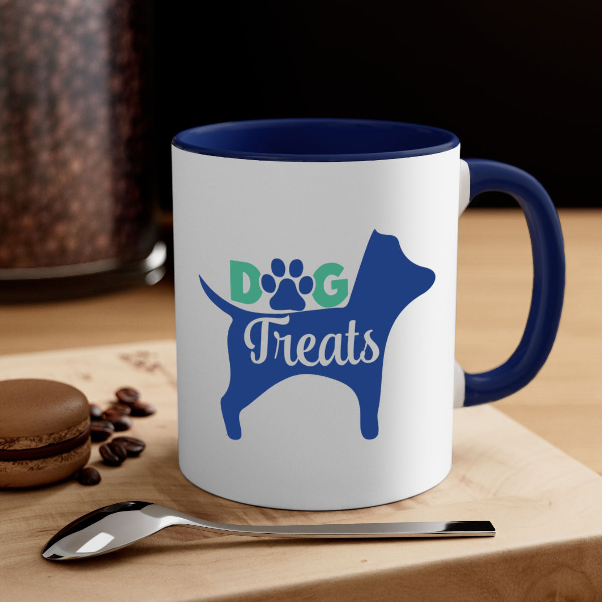 A stylish two-tone dog treats coffee mug with a glossy finish, featuring a colored handle and interior, available in multiple colors.