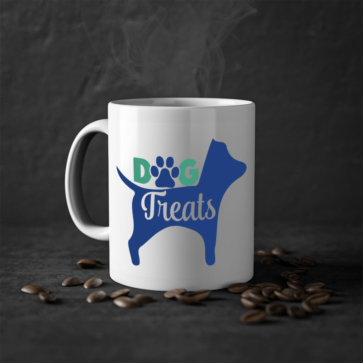 A stylish two-tone dog treats coffee mug with a glossy finish, featuring a colored handle and interior, available in multiple colors.