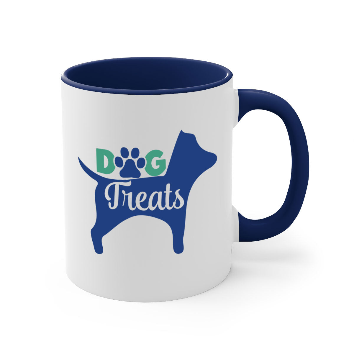 A stylish two-tone dog treats coffee mug with a glossy finish, featuring a colored handle and interior, available in multiple colors.