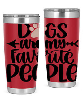 20oz Dogs Are My Favorite People tumbler with double wall vacuum insulation and a drink-thru lid, perfect for dog lovers.