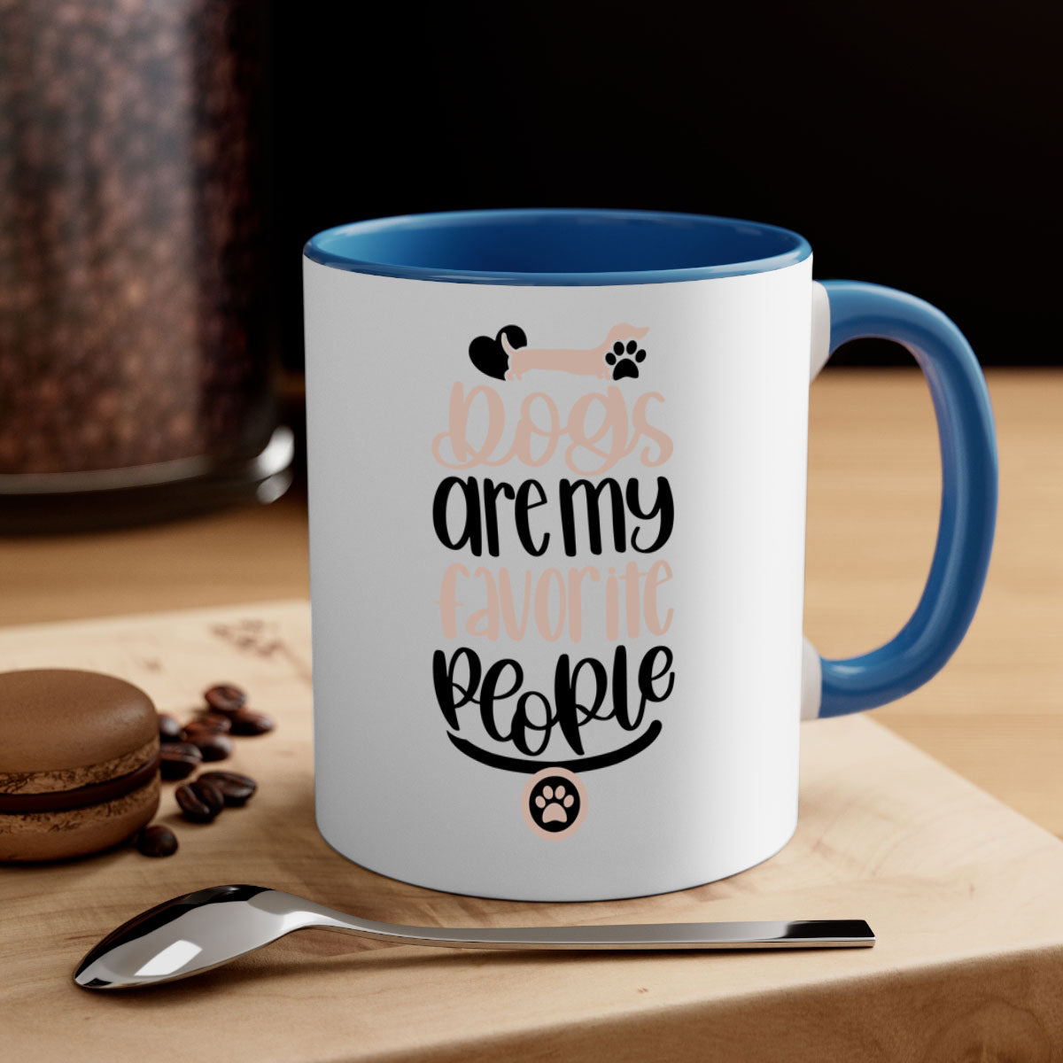 Ceramic coffee mug with a glossy finish, featuring a two-tone design and a C-shaped handle, perfect for dog lovers.