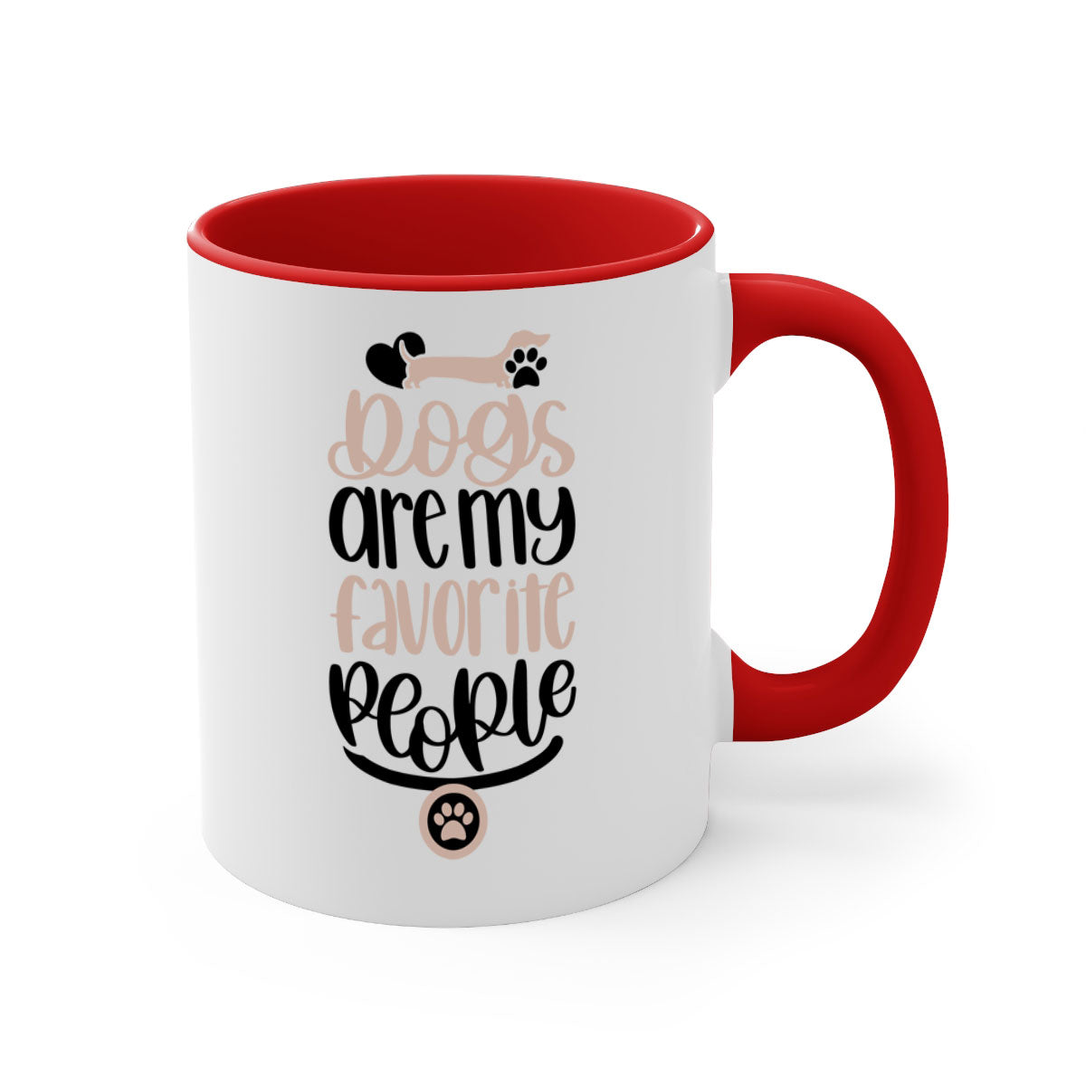 Ceramic coffee mug with a glossy finish, featuring a two-tone design and a C-shaped handle, perfect for dog lovers.
