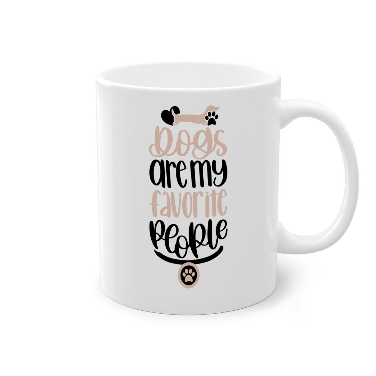 Ceramic coffee mug with a glossy finish, featuring a two-tone design and a C-shaped handle, perfect for dog lovers.