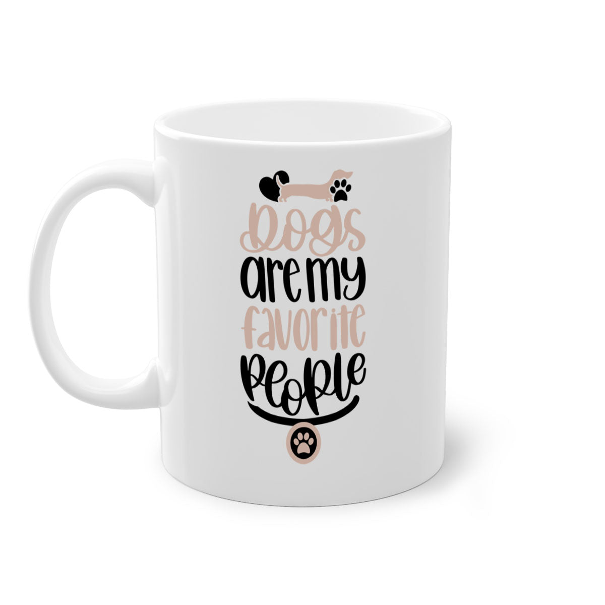 Ceramic coffee mug with a glossy finish, featuring a two-tone design and a C-shaped handle, perfect for dog lovers.