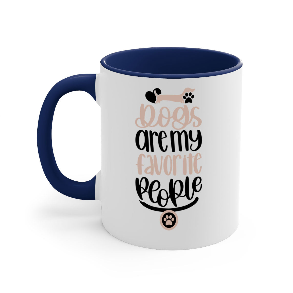 Ceramic coffee mug with a glossy finish, featuring a two-tone design and a C-shaped handle, perfect for dog lovers.