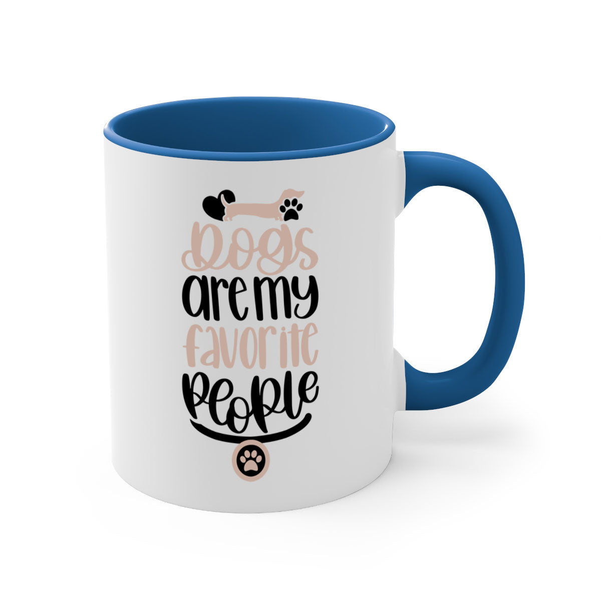 Ceramic coffee mug with a glossy finish, featuring a two-tone design and a C-shaped handle, perfect for dog lovers.