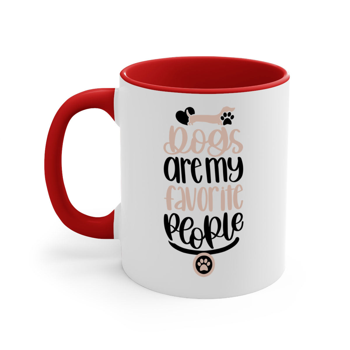 Ceramic coffee mug with a glossy finish, featuring a two-tone design and a C-shaped handle, perfect for dog lovers.
