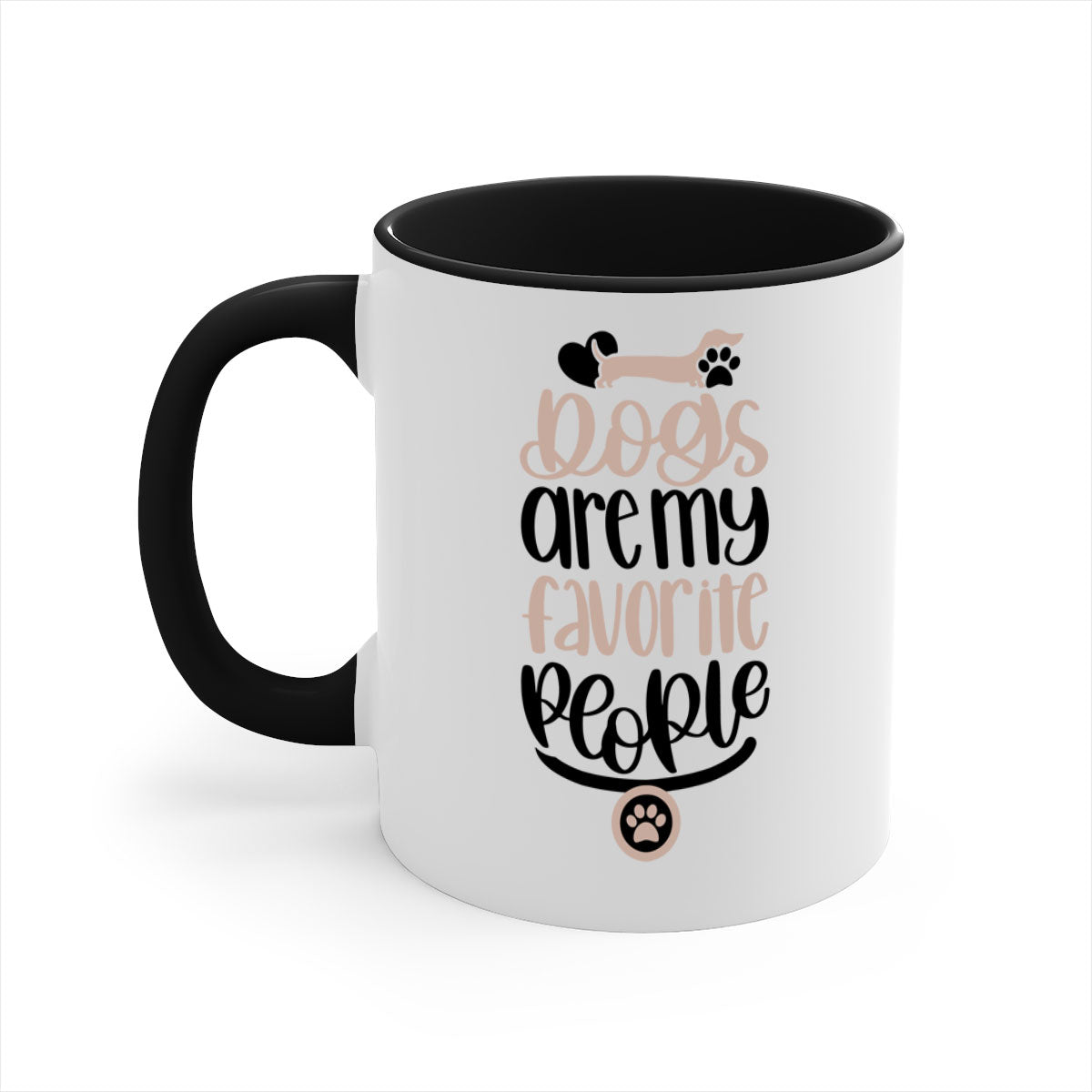Ceramic coffee mug with a glossy finish, featuring a two-tone design and a C-shaped handle, perfect for dog lovers.