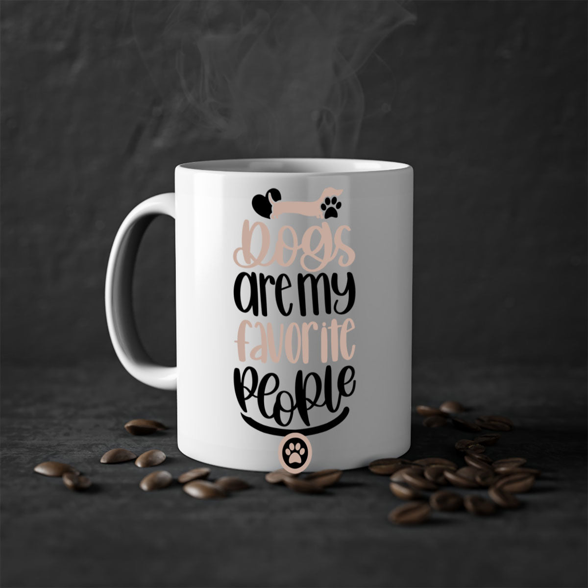 Ceramic coffee mug with a glossy finish, featuring a two-tone design and a C-shaped handle, perfect for dog lovers.