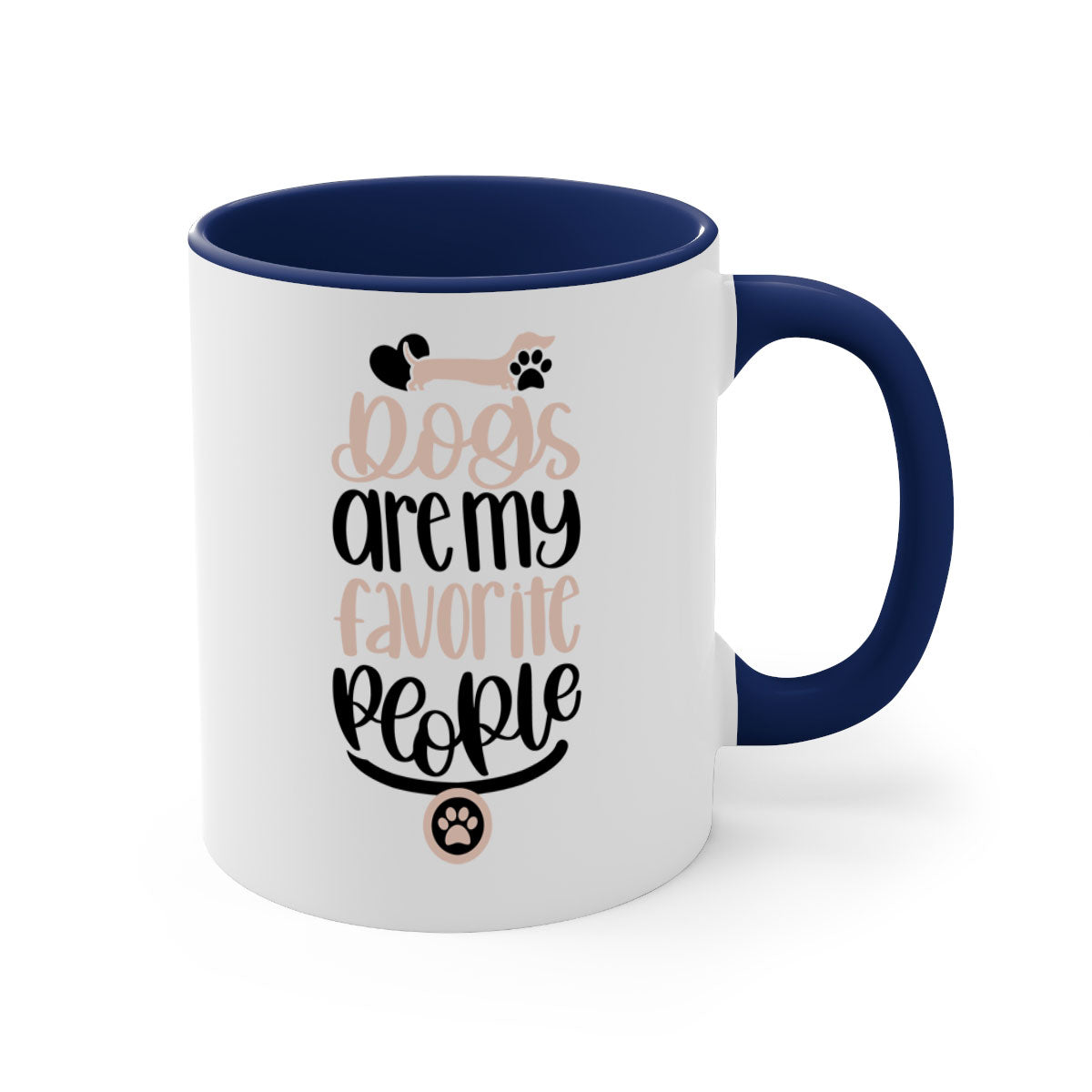 Ceramic coffee mug with a glossy finish, featuring a two-tone design and a C-shaped handle, perfect for dog lovers.