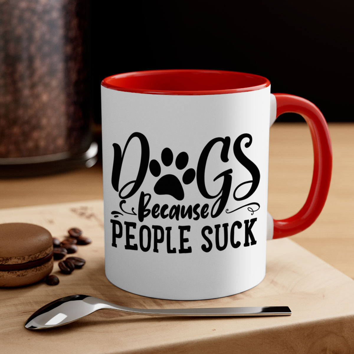 Dogs Because People Suck Style 91# mug featuring a glossy finish and colorful handle, perfect for coffee lovers.