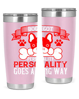 Dogs Got Personality 20oz and 30oz tumblers made of stainless steel with vibrant dog-themed designs, showcasing their functionality and style.