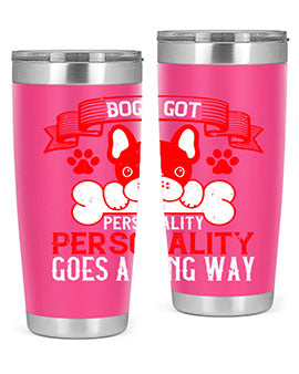 Dogs Got Personality 20oz and 30oz tumblers made of stainless steel with vibrant dog-themed designs, showcasing their functionality and style.