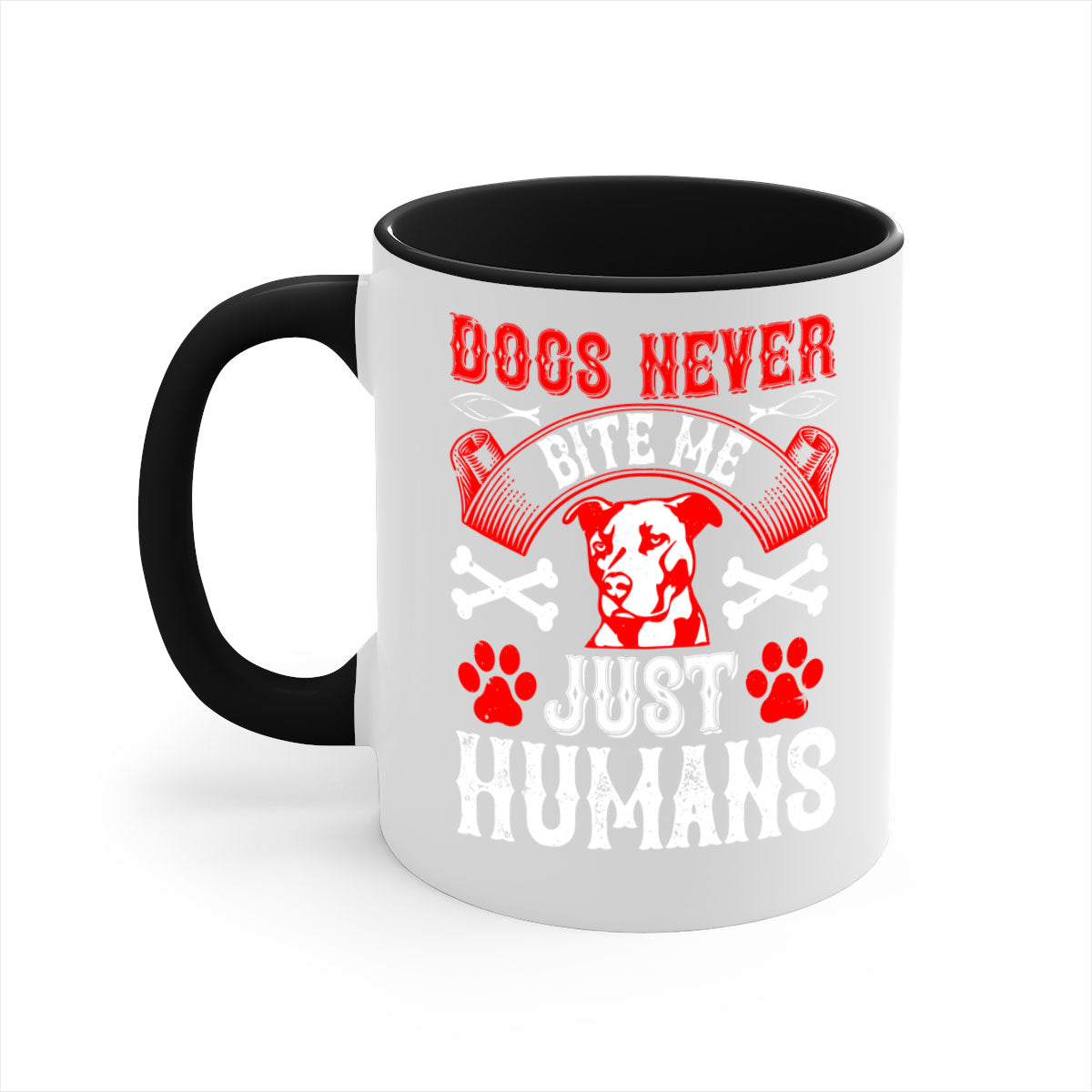 Dogs Never Bite Me Just Humans Style 209# Mug with colorful handle and glossy finish, perfect for coffee lovers.