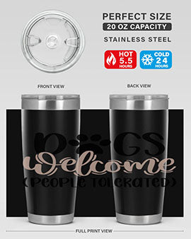 Dogs Welcome Style 21# 20oz stainless steel tumbler with a drink-thru lid, showcasing a stylish design for dog lovers.