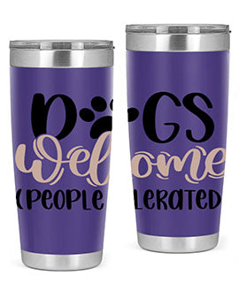 Dogs Welcome Style 21# 20oz stainless steel tumbler with a drink-thru lid, showcasing a stylish design for dog lovers.