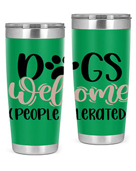 Dogs Welcome Style 21# 20oz stainless steel tumbler with a drink-thru lid, showcasing a stylish design for dog lovers.