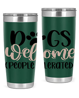 Dogs Welcome Style 21# 20oz stainless steel tumbler with a drink-thru lid, showcasing a stylish design for dog lovers.