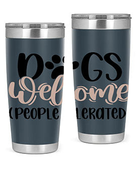 Dogs Welcome Style 21# 20oz stainless steel tumbler with a drink-thru lid, showcasing a stylish design for dog lovers.
