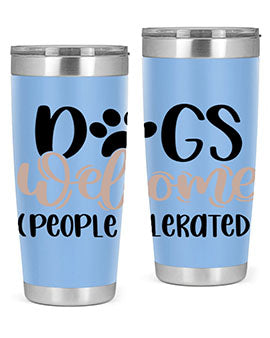 Dogs Welcome Style 21# 20oz stainless steel tumbler with a drink-thru lid, showcasing a stylish design for dog lovers.