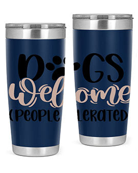 Dogs Welcome Style 21# 20oz stainless steel tumbler with a drink-thru lid, showcasing a stylish design for dog lovers.