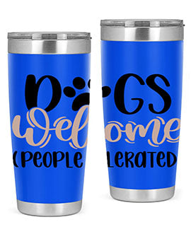 Dogs Welcome Style 21# 20oz stainless steel tumbler with a drink-thru lid, showcasing a stylish design for dog lovers.