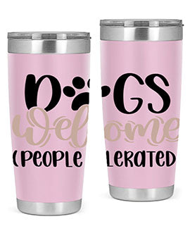 Dogs Welcome Style 21# 20oz stainless steel tumbler with a drink-thru lid, showcasing a stylish design for dog lovers.