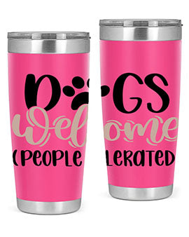 Dogs Welcome Style 21# 20oz stainless steel tumbler with a drink-thru lid, showcasing a stylish design for dog lovers.