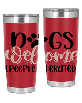 Dogs Welcome Style 21# 20oz stainless steel tumbler with a drink-thru lid, showcasing a stylish design for dog lovers.