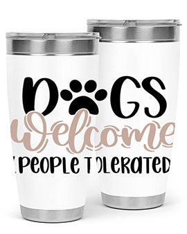 Dogs Welcome Style 21# 20oz stainless steel tumbler with a drink-thru lid, showcasing a stylish design for dog lovers.