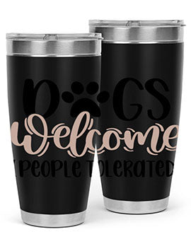 Dogs Welcome Style 21# 20oz stainless steel tumbler with a drink-thru lid, showcasing a stylish design for dog lovers.