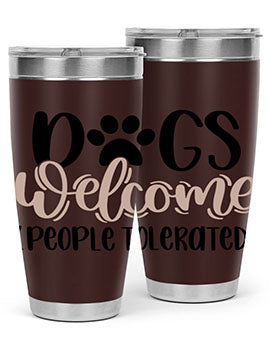 Dogs Welcome Style 21# 20oz stainless steel tumbler with a drink-thru lid, showcasing a stylish design for dog lovers.