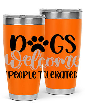 Dogs Welcome Style 21# 20oz stainless steel tumbler with a drink-thru lid, showcasing a stylish design for dog lovers.
