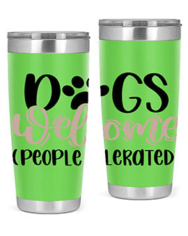 Dogs Welcome Style 21# 20oz stainless steel tumbler with a drink-thru lid, showcasing a stylish design for dog lovers.