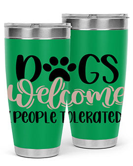 Dogs Welcome Style 21# 20oz stainless steel tumbler with a drink-thru lid, showcasing a stylish design for dog lovers.