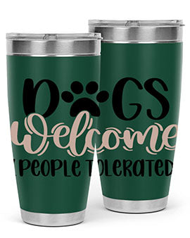 Dogs Welcome Style 21# 20oz stainless steel tumbler with a drink-thru lid, showcasing a stylish design for dog lovers.