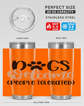 Dogs Welcome Style 21# 20oz stainless steel tumbler with a drink-thru lid, showcasing a stylish design for dog lovers.