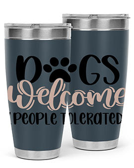 Dogs Welcome Style 21# 20oz stainless steel tumbler with a drink-thru lid, showcasing a stylish design for dog lovers.