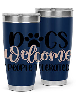 Dogs Welcome Style 21# 20oz stainless steel tumbler with a drink-thru lid, showcasing a stylish design for dog lovers.