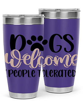 Dogs Welcome Style 21# 20oz stainless steel tumbler with a drink-thru lid, showcasing a stylish design for dog lovers.