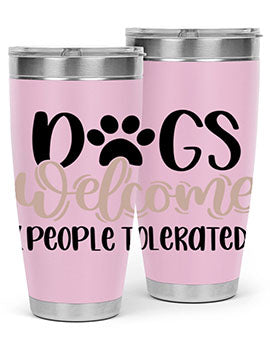 Dogs Welcome Style 21# 20oz stainless steel tumbler with a drink-thru lid, showcasing a stylish design for dog lovers.