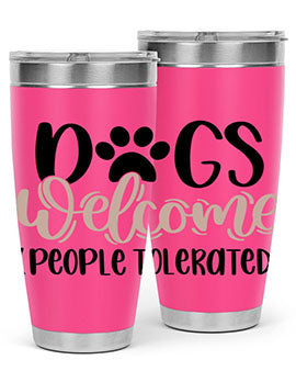 Dogs Welcome Style 21# 20oz stainless steel tumbler with a drink-thru lid, showcasing a stylish design for dog lovers.