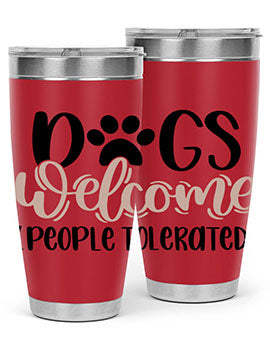 Dogs Welcome Style 21# 20oz stainless steel tumbler with a drink-thru lid, showcasing a stylish design for dog lovers.
