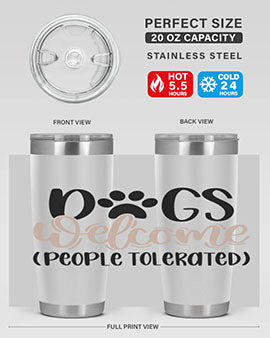 Dogs Welcome Style 21# 20oz stainless steel tumbler with a drink-thru lid, showcasing a stylish design for dog lovers.