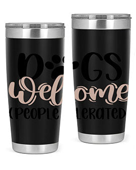 Dogs Welcome Style 21# 20oz stainless steel tumbler with a drink-thru lid, showcasing a stylish design for dog lovers.