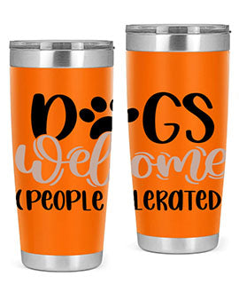 Dogs Welcome Style 21# 20oz stainless steel tumbler with a drink-thru lid, showcasing a stylish design for dog lovers.