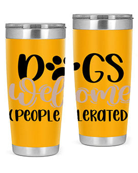 Dogs Welcome Style 21# 20oz stainless steel tumbler with a drink-thru lid, showcasing a stylish design for dog lovers.